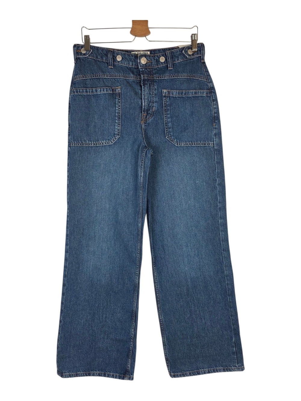 We The Free Wide-Leg High Rise Button-Fly Jeans in Medium Blue Size 27